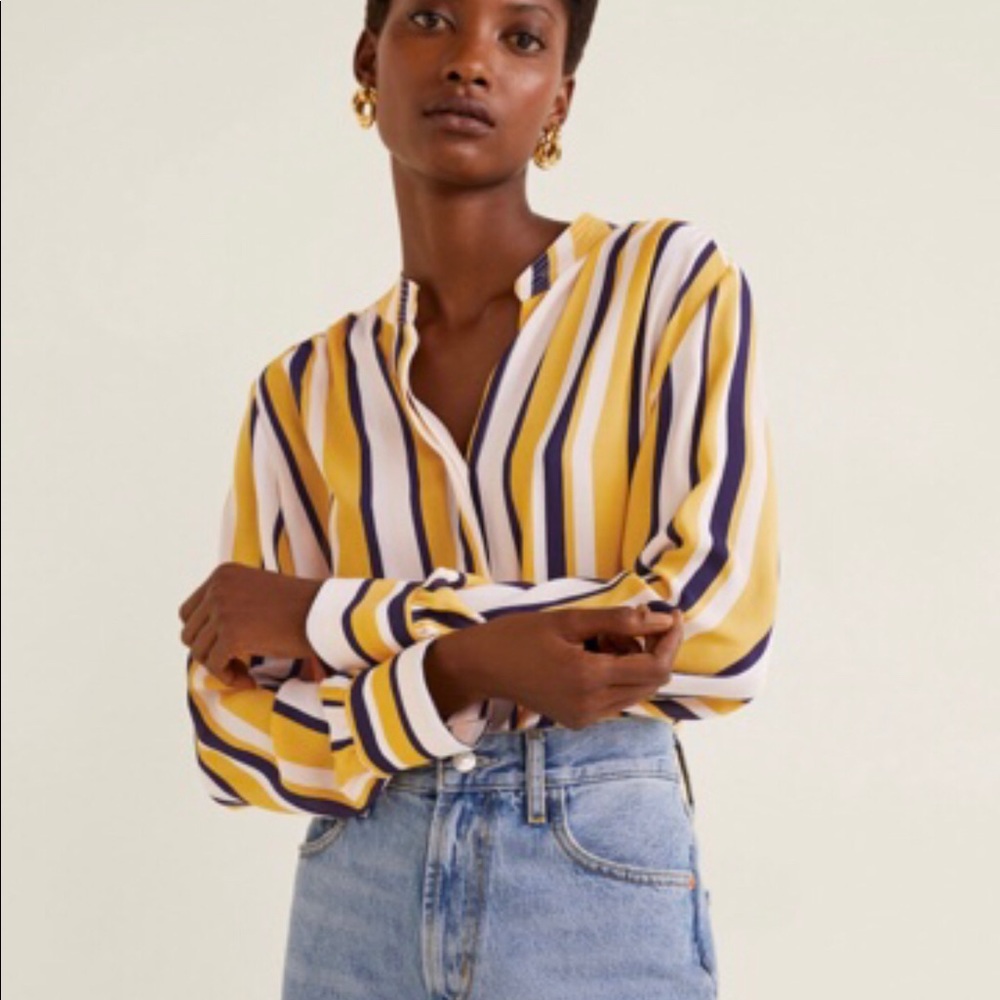Mango chiffon striped button up blouse